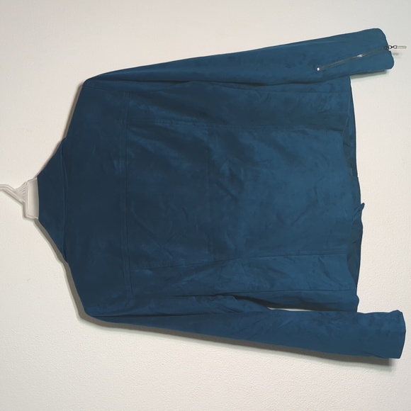Chico's Women's Jacket Blue Teal Faux Suede Moto Zip Front Pockets Plus Size 14 - Picture 10 of 11